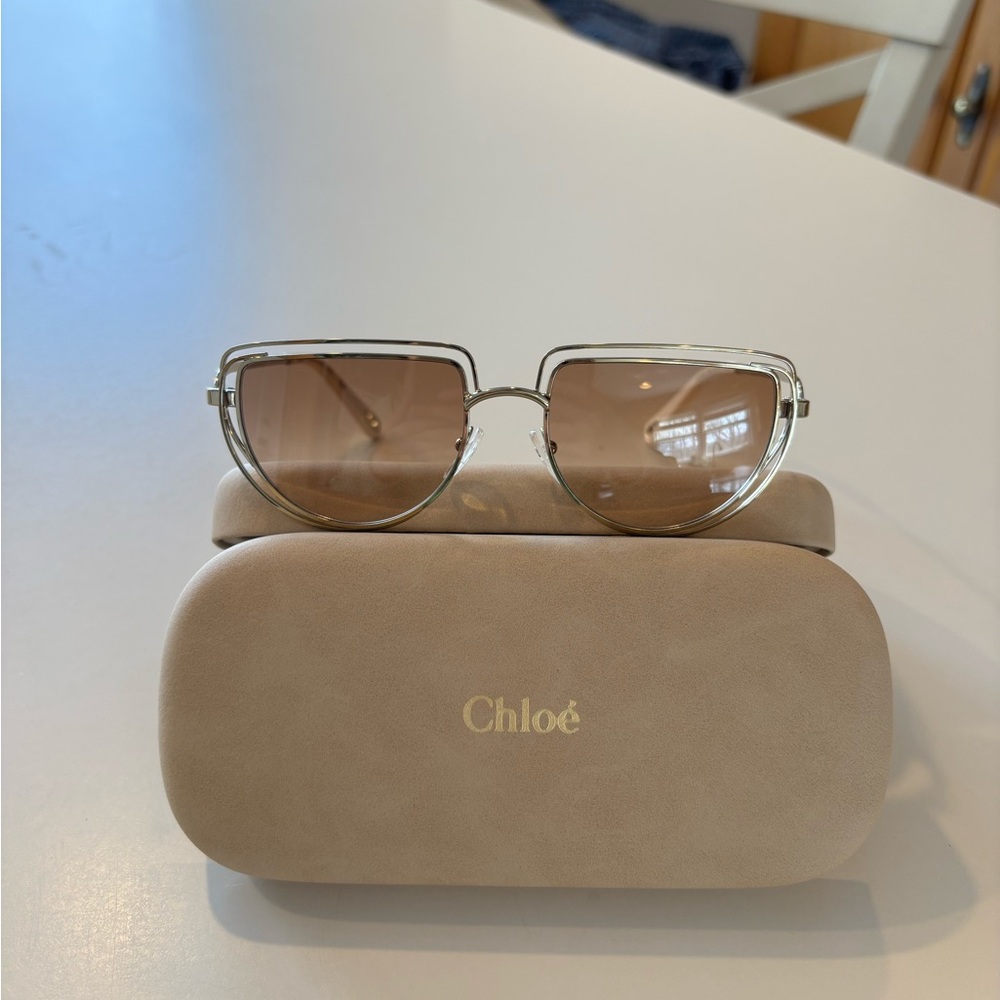 Chloe Silver Tan Aviator Sunglasses